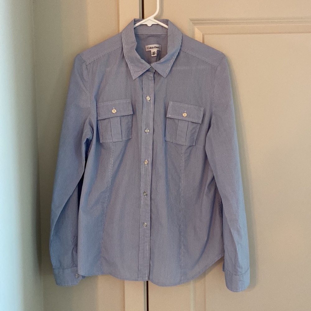 Calvin Klein Women's Striped Cotton Button-Front Shirt